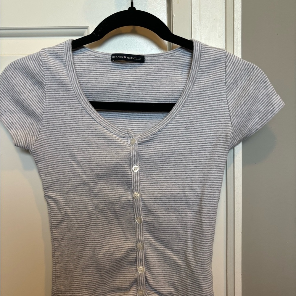 Brandy Melville Gray Striped Button Down Shirt